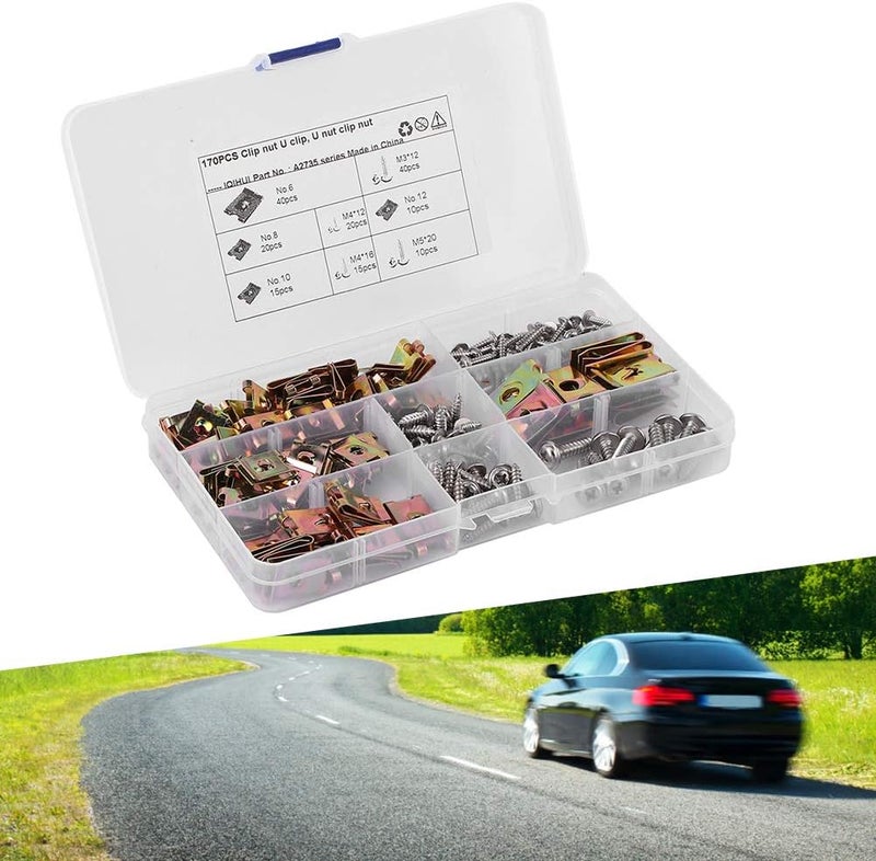 klarako Car U Clip, Automotive U Type Nut Screw Clip Metal Body Panel Clip Interior Trim Fasteners with Stainless Steel Screws Assortment Kit for Motorcycle Repair Replacement - Image 3