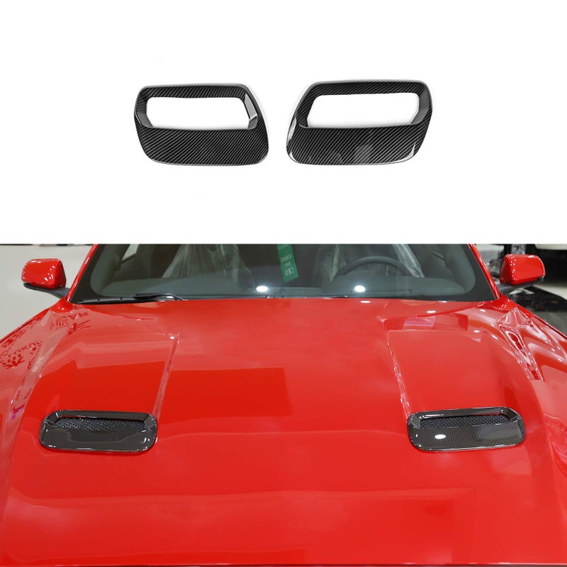 RTTCZ ABS Hood Engine Air Vent Outlet Trim Cover Interior Accessories for Ford Mustang 2018 2019 2020 2021 2022 2 PCS Carbon Fiber Grain
