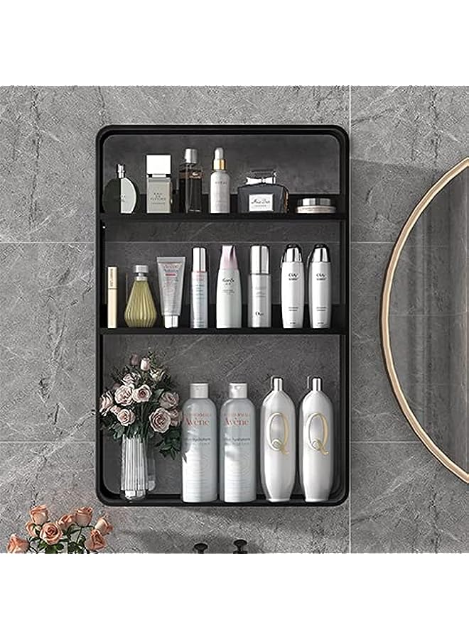Jorunb Heavy Duty Lavatory Glass Bathroom Shelf, 3 Tier Carbon steel Shower Shelves Wall Mounted, Shower Storage 12 by 2.5 inches, Matte Black Finish (Black)  - Image 1