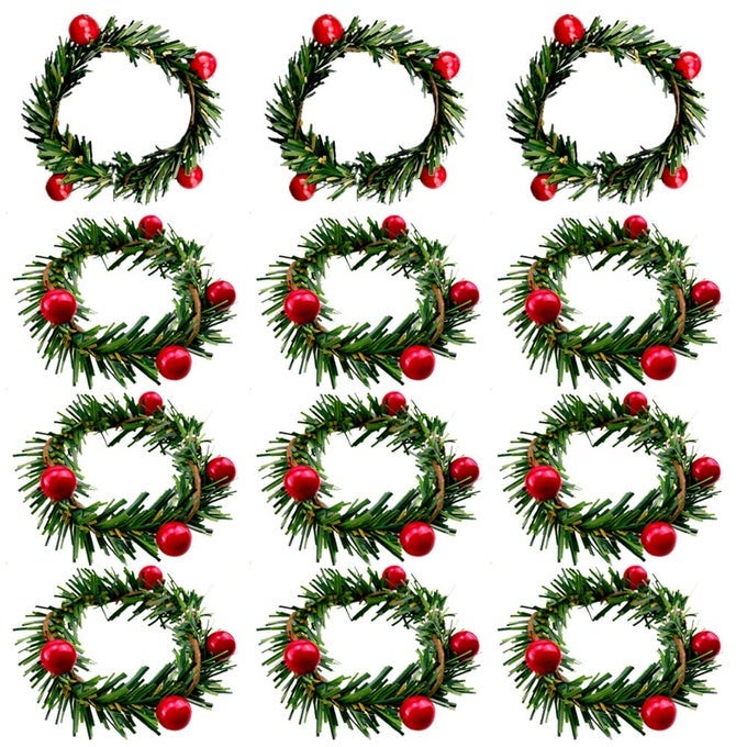 CHRISTMAS NAPKIN RINGS CHRISTMAS NAPKIN HOLDER HOLLY BERRY CANDLE WREATH FOR BANQUET TABLE DECORATIONS SET OF 12