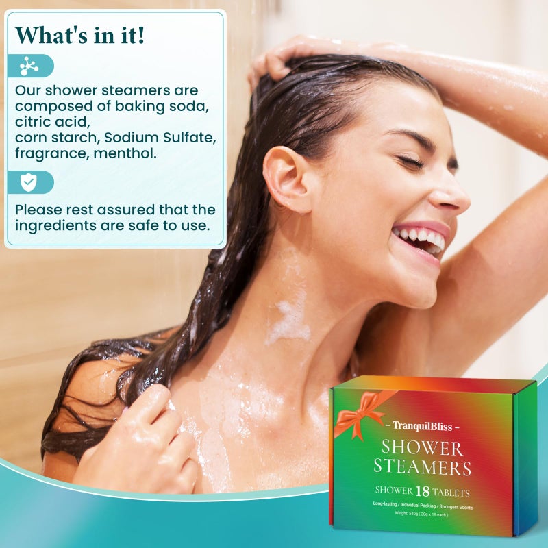 TranquilBliss 18 Pack Shower Steamers with 6 Smoothing Long-Lasting Scents, Shower Bath Bombs with Natural Fragrance, Self-Care and Relaxation Presents for Women and Men - Image 4