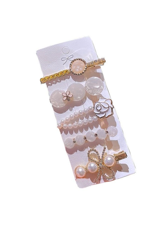 LNGLAT - Nglat 5 Pcs Hair Clip Set Pearl And Rhinestone Hairpins Metal Handmade Hair Barrettes Trendy Flower Headwear For Women Girls - Image 1