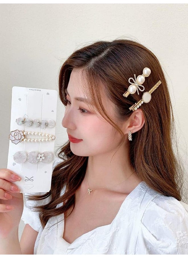 LNGLAT - Nglat 5 Pcs Hair Clip Set Pearl And Rhinestone Hairpins Metal Handmade Hair Barrettes Trendy Flower Headwear For Women Girls - Image 1