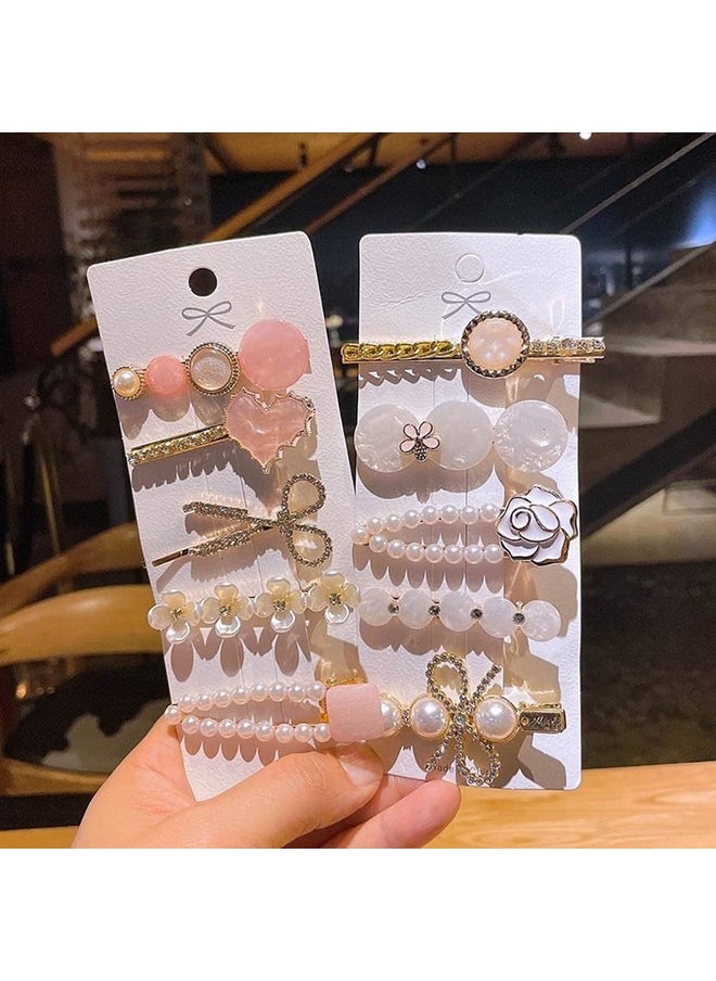 LNGLAT - Nglat 5 Pcs Hair Clip Set Pearl And Rhinestone Hairpins Metal Handmade Hair Barrettes Trendy Flower Headwear For Women Girls - Image 1