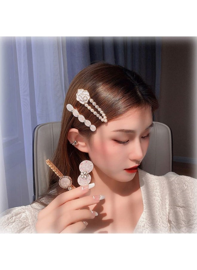 LNGLAT - Nglat 5 Pcs Hair Clip Set Pearl And Rhinestone Hairpins Metal Handmade Hair Barrettes Trendy Flower Headwear For Women Girls - Image 1