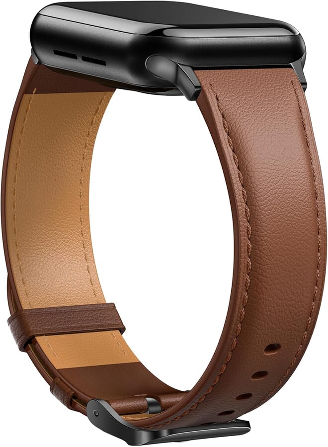 Laffav Leather Strap Compatible with Apple Watch Strap 38 mm 40 mm 41 mm 42 mm 44 mm 45 mm 49 mm Women Men Genuine Leather Classic Replacement Strap for Apple Watch iWatch Series 9 8 7 6 5 4 3 2 1 SE