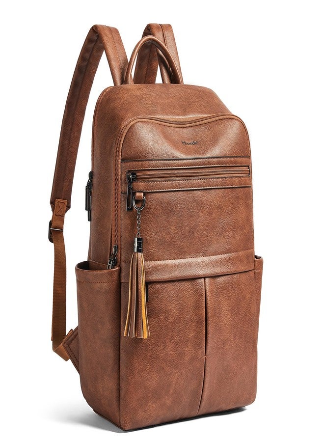 Mroede Leather Laptop Backpack for Women, 15.6" Causal Daypack Backpacks Purse Computer Backpack with Laptop Compartment for Travel Work College Business, Brown - Image 1