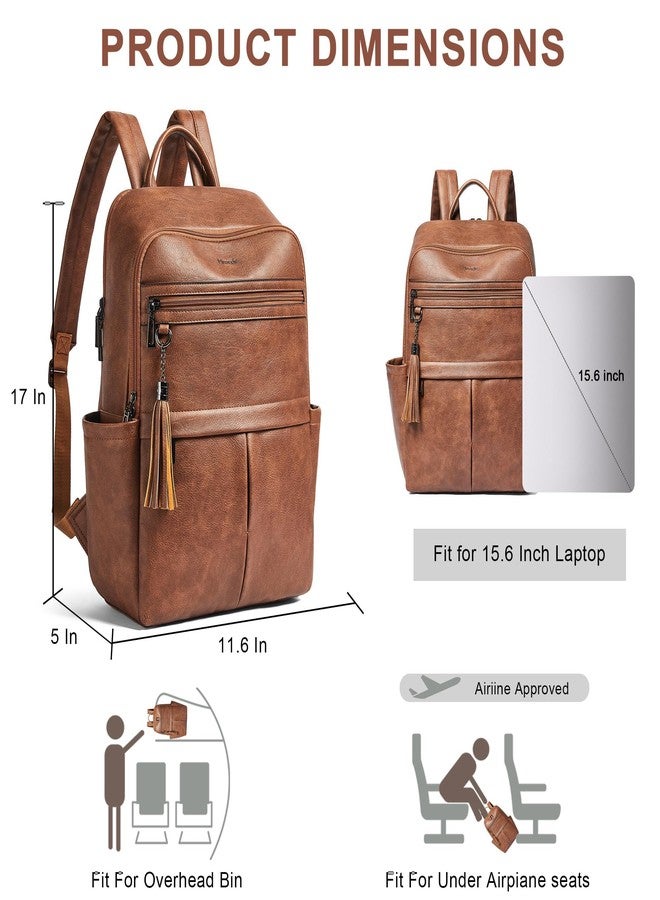 Mroede Leather Laptop Backpack for Women, 15.6" Causal Daypack Backpacks Purse Computer Backpack with Laptop Compartment for Travel Work College Business, Brown - Image 3