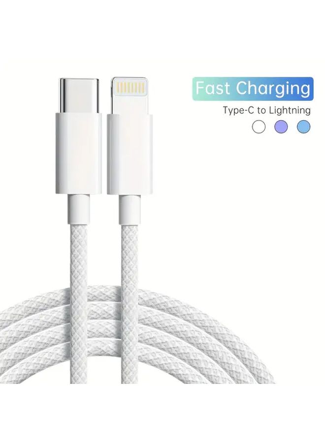 Purple 2m Type C to Lightning Fast Charging Cable 30W Flat Glossy Fabric - Image 1