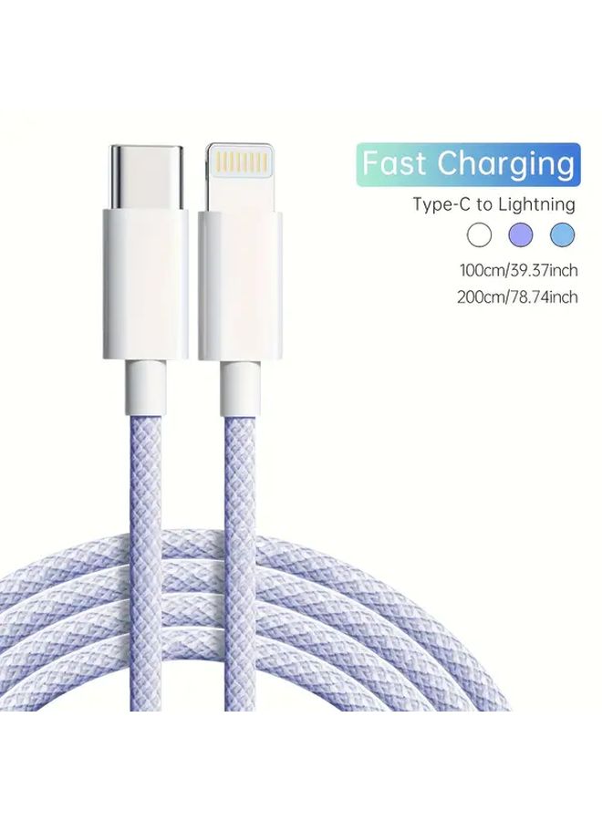 Purple 2m Type C to Lightning Fast Charging Cable 30W Flat Glossy Fabric - Image 4