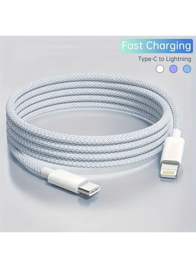 Purple 2m Type C to Lightning Fast Charging Cable 30W Flat Glossy Fabric - Image 5