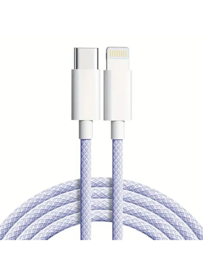 Purple 2m Type C to Lightning Fast Charging Cable 30W Flat Glossy Fabric - Image 3