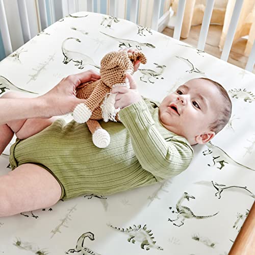 GRSSDER Stretch Ultra Soft Jersey Knit Fitted Crib Sheets Set 2 Pack，Fit All Standard Crib Mattress Pads Safe and Snug, Crib Fitted Sheet for Baby, Dinosaur - Image 3