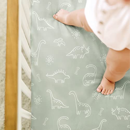 GRSSDER Stretch Ultra Soft Jersey Knit Fitted Crib Sheets Set 2 Pack，Fit All Standard Crib Mattress Pads Safe and Snug, Crib Fitted Sheet for Baby, Dinosaur - Image 5