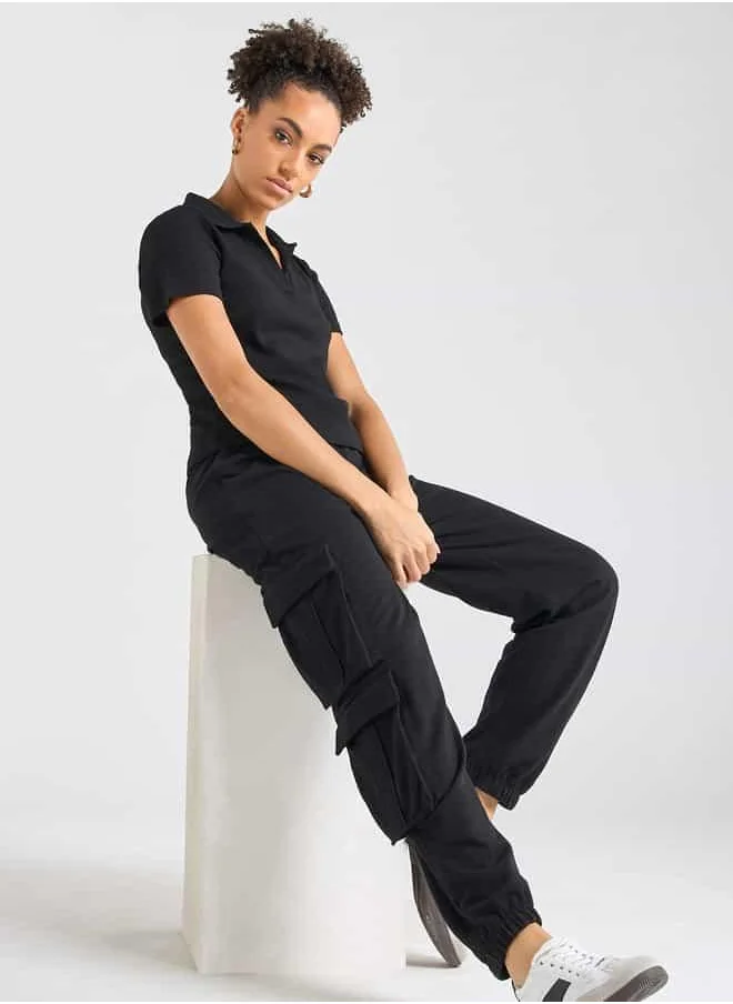 FAV Textured Polo T-shirt and Cargo Joggers Set