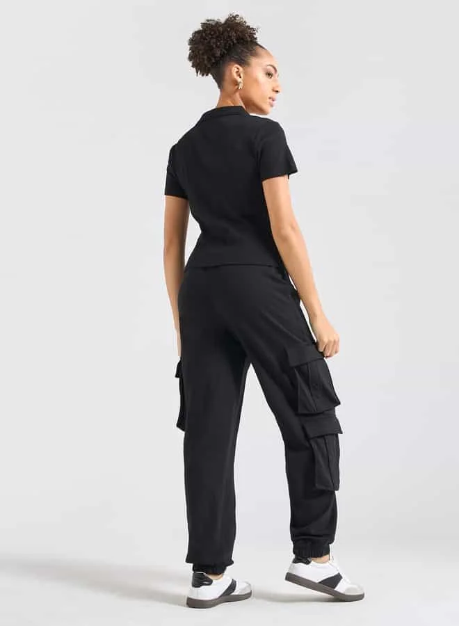 Splash FAV Textured Polo T-shirt and Cargo Joggers Set