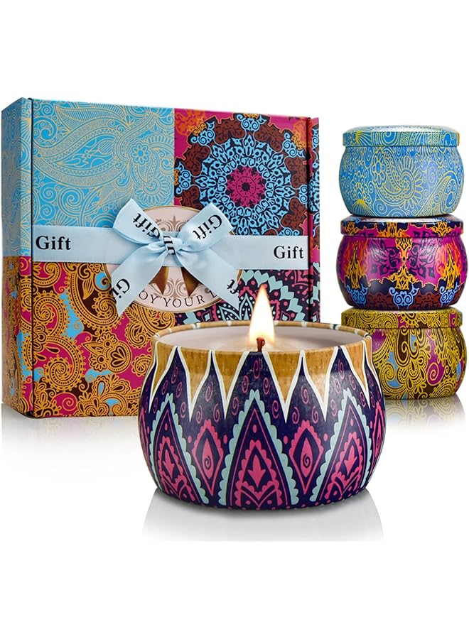 Green Tiger Candle Gifts Set Bohemian Aromatherapy Soy Candles Christmas Gifts for Women 4.4 oz Scented Candles for Body Relaxation Diwali Thanksgiving Birthday Housewarming Gifts, 4 Pack - Image 1