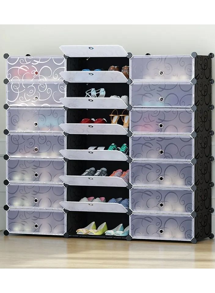 DubaiGallery 18-Cube DIY Shoe Rack, Storage Drawer Unit Multi Use Modular Organizer Plastic Cabinet with Doors, Black and White Curly Pattern - Image 2