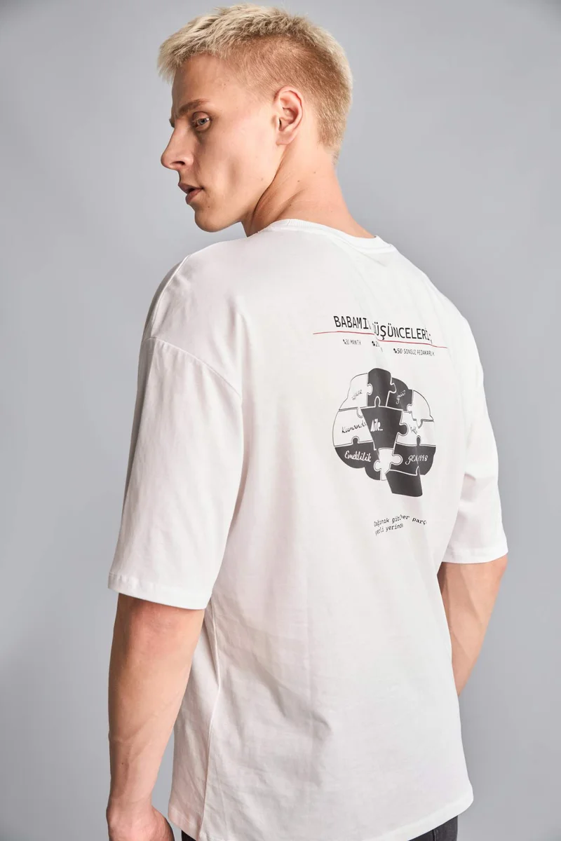 Defacto 100% Cotton Boxy Fit Back Print T-Shirt