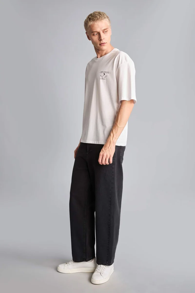 Defacto 100% Cotton Boxy Fit Back Print T-Shirt