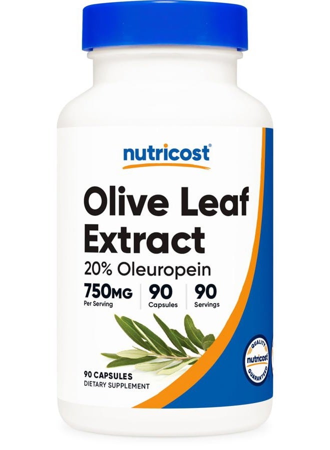 Nutricost Olive Leaf (20% Oleuropein) 750 MG, 90 Capsules - Non-GMO, Gluten Free - Image 1