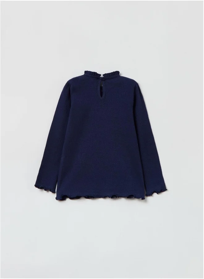 او في اس Ovs Stretch Cotton T-Shirt With Frills