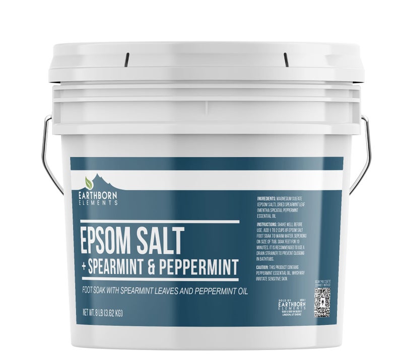 Earthborn Elements Spearmint & Peppermint Epsom Salt Foot Soak, 1 Gallon Bucket, Minty Aroma, with Real Spearmint Leaves (8 Pounds) - Image 1