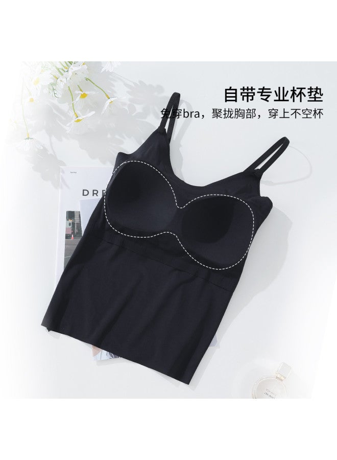 Red Bean All-In-One Camisole Top For Women, Thin Strap Vest With Built-In Padded Bra, Wearable As Outerwear Or Layering Piece - Image 4