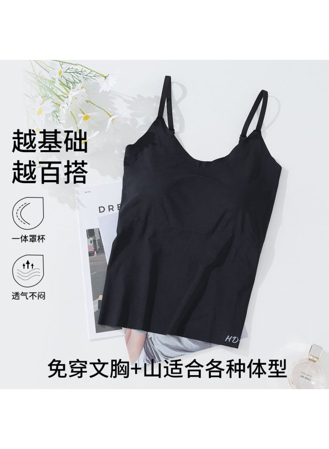 Red Bean All-In-One Camisole Top For Women, Thin Strap Vest With Built-In Padded Bra, Wearable As Outerwear Or Layering Piece - Image 3