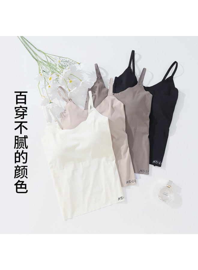 Red Bean All-In-One Camisole Top For Women, Thin Strap Vest With Built-In Padded Bra, Wearable As Outerwear Or Layering Piece - Image 5