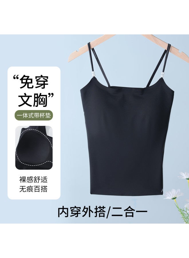 Red Bean All-In-One Camisole Top For Women, Thin Strap Vest With Built-In Padded Bra, Wearable As Outerwear Or Layering Piece - Image 2