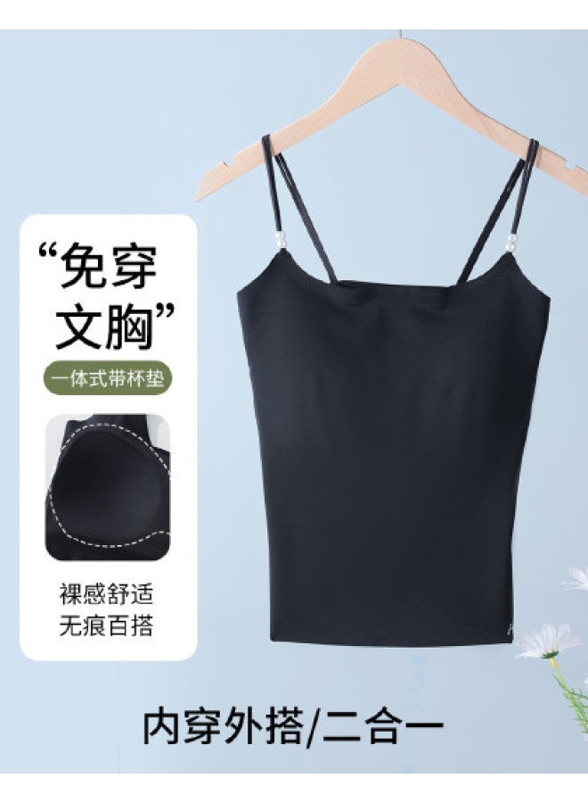 Red Bean All-In-One Camisole Top For Women, Thin Strap Vest With Built-In Padded Bra, Wearable As Outerwear Or Layering Piece - Image 1