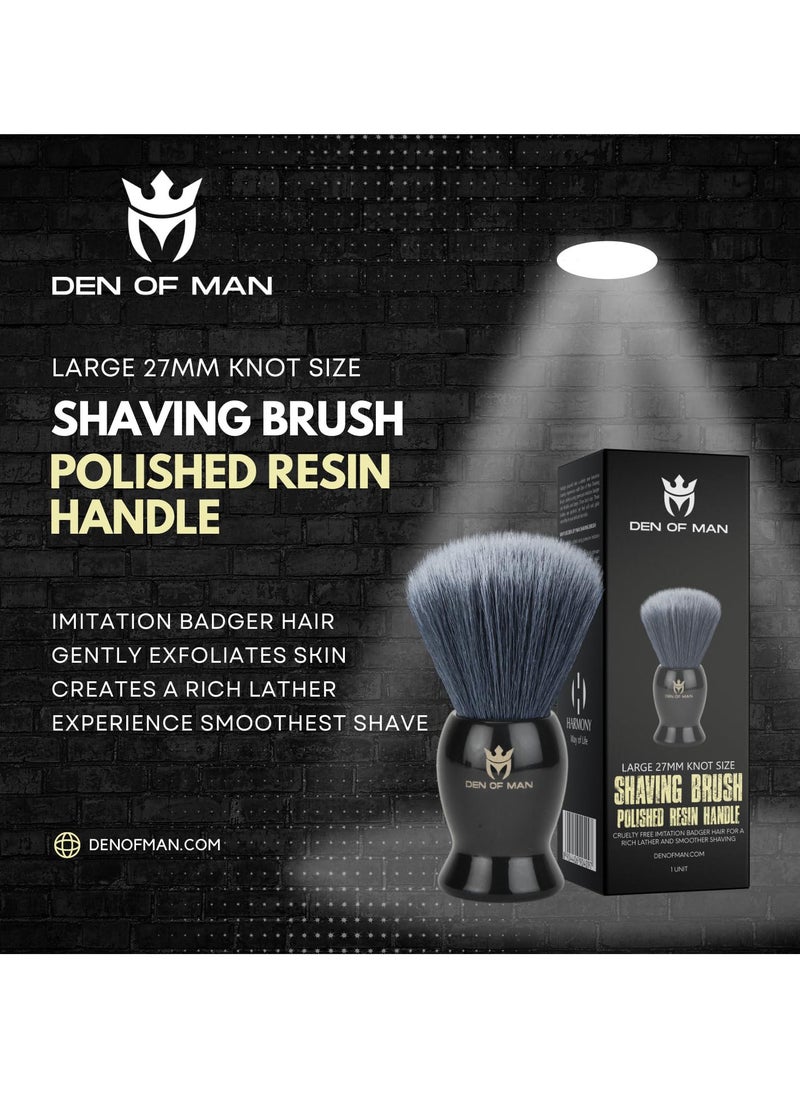DEN OF MAN - Jumbo 27mm Knot Premium Cruelty Free Imitation Badger Hair Shaving Brush Soft & Ultra Absorbent Bristles For Smooth Shave Real Rosewood Handle & Black Resin Handle Pack of 2 - Image 1