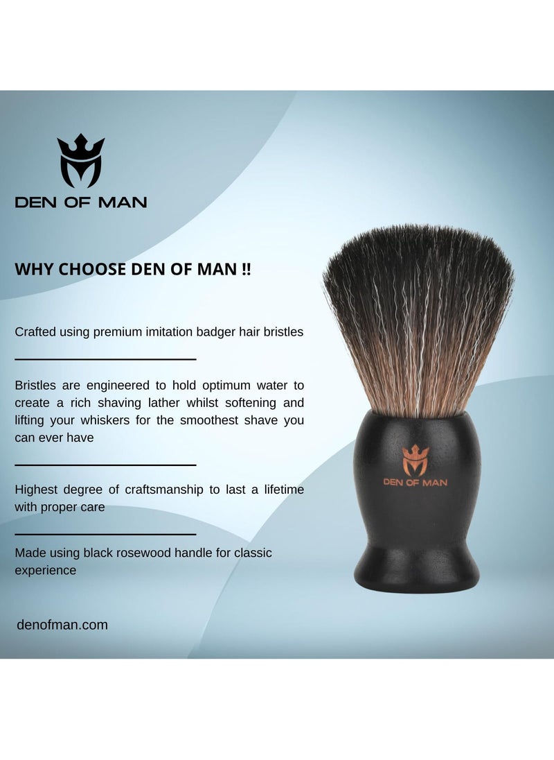 DEN OF MAN - Jumbo 27mm Knot Premium Cruelty Free Imitation Badger Hair Shaving Brush Soft & Ultra Absorbent Bristles For Smooth Shave Real Rosewood Handle & Black Resin Handle Pack of 2 - Image 1
