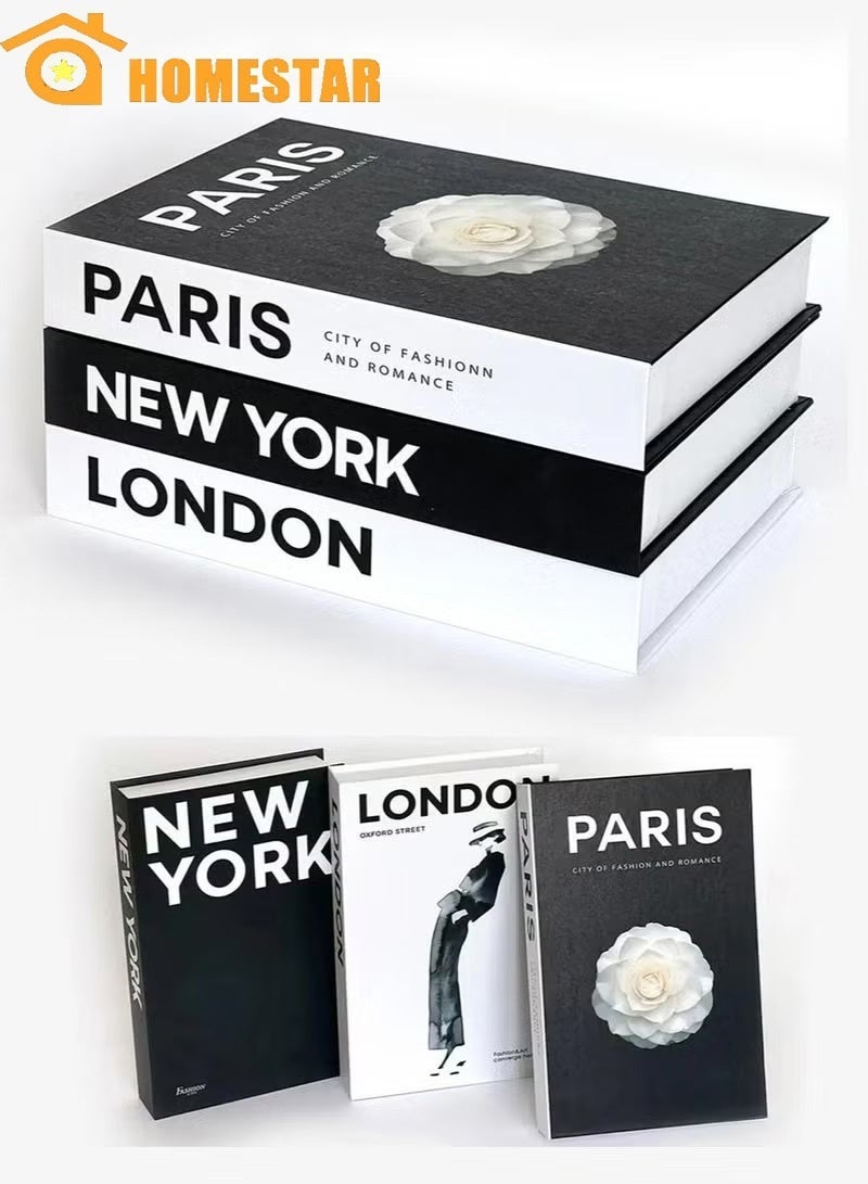 هومستر مجموعة من 3 كتب زائفة أنيقة لغرفة، كتب زخرفية أنيقة، لزينة طاولة القهوة، غرفة المعيشة، طاولة، زينة الرف، كتب عرض مكدسة حديثة غلاف صلب - Image 1