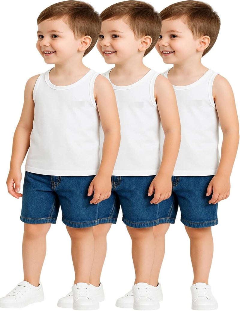 DESNUDA Kids Pure Cotton White Vests Sando Baniyan for Boys Pack of 3 - Image 1