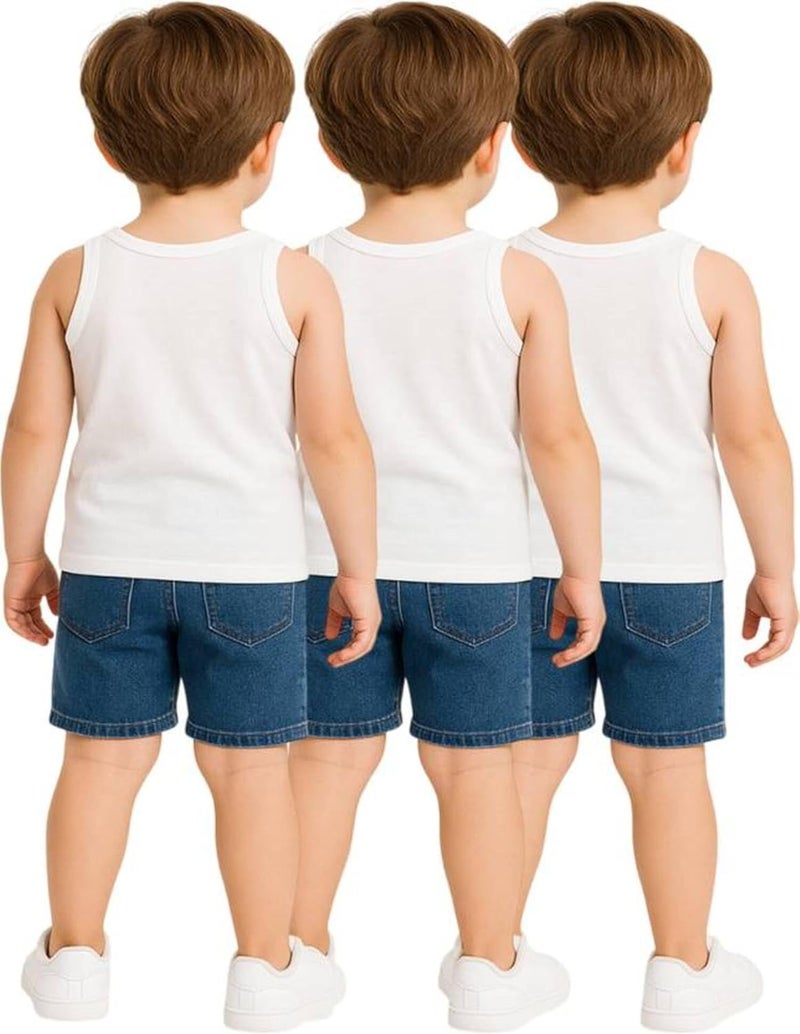 DESNUDA Kids Pure Cotton White Vests Sando Baniyan for Boys Pack of 3 - Image 2