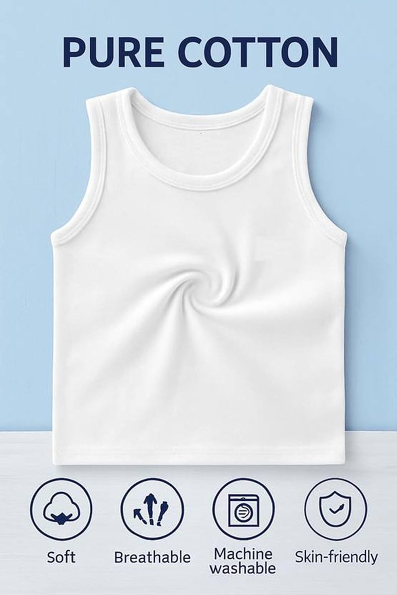 DESNUDA Kids Pure Cotton White Vests Sando Baniyan for Boys Pack of 3 - Image 4