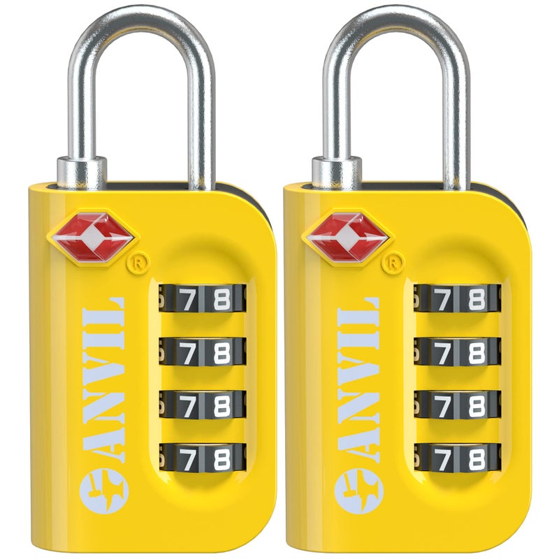 ANVIL TSA Approved Luggage Lock - 4 Digit Combination, 10,000 Combinations, Easy-Read Password Window, Travel Lock for Suitcases, Backpacks, Gym & Student Lockers, Baggage(Yellow 2 Pack) - Image 1