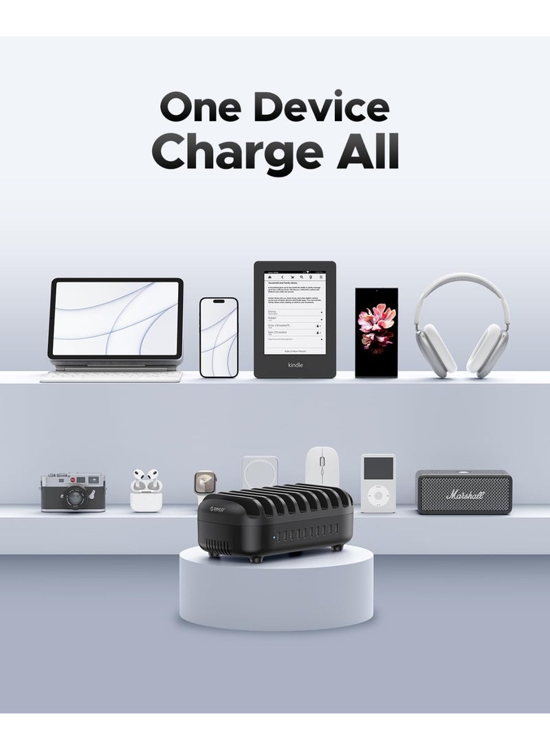 Orico ORICO 120W Charging Station for Multiple Devices, 10-Ports USB Charging Docking Organizer Station, Multi USB Charging Station Compatible with iPad, Tablet, Kindle, Airpods and Cell Phone - Image 4