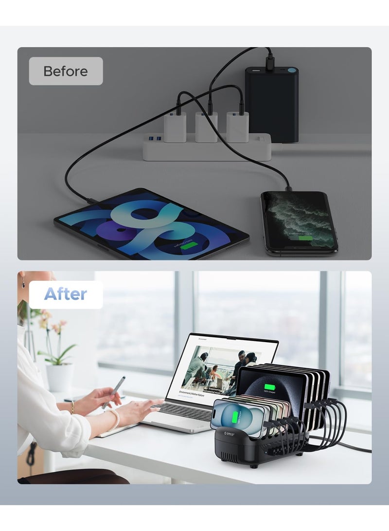 Orico ORICO 120W Charging Station for Multiple Devices, 10-Ports USB Charging Docking Organizer Station, Multi USB Charging Station Compatible with iPad, Tablet, Kindle, Airpods and Cell Phone - Image 5