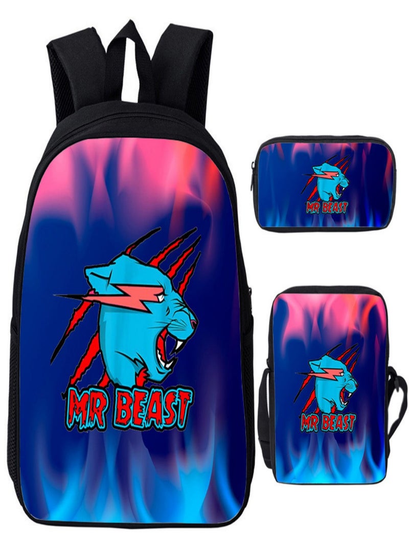 Mr Beast Lightning Children Backpack Schoolbag Teen Student School Book bag with Lunch Box Pen Case 3 in 1 for Kids