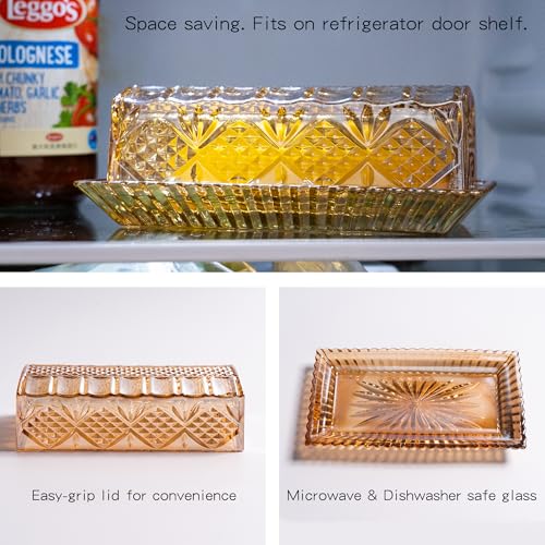 QIANCHANG Glass Butter Dish with Lid for Countertop, Champagne-Colored Crystal Butter Stick Holder Container - Image 4