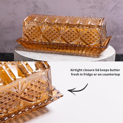 QIANCHANG Glass Butter Dish with Lid for Countertop, Champagne-Colored Crystal Butter Stick Holder Container - Image 5