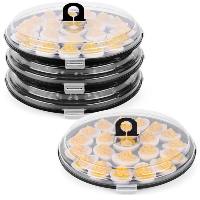 HANSGO Deviled Egg Containers with Lid 3PCS Deviled Egg Platter Carrier Holder Trays with 66 Slots for Party and Home Kitchen Black