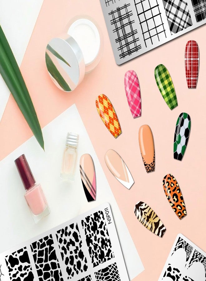Arbuya Nail Art Stamping Plates Set of 3 - Plaid, Animal Print & French Tip Designs - Stainless Steel Manicure Art Tool - Image 4