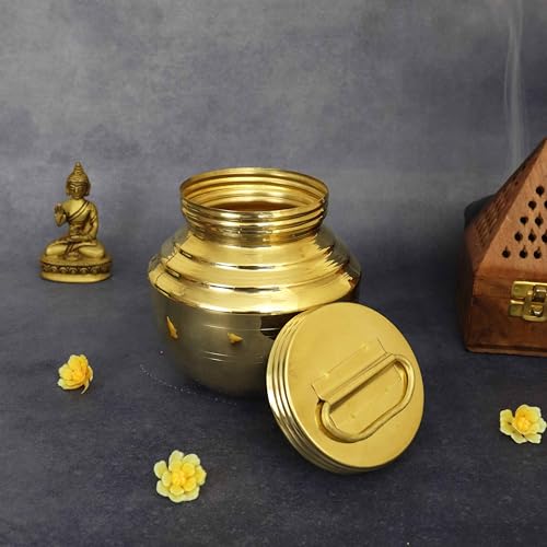 Putrika Traditional Brass Handcrafted Pavitra Gangajali | Lota | Kalash | Kamandal | Brass Patra | Chembu | Ghant | Tambi | for puja | Pooja [Weight: 180g ][Capacity: 200ml]- Gangajali No:7 - Image 3
