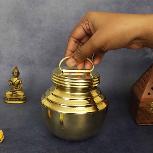 Putrika Traditional Brass Handcrafted Pavitra Gangajali | Lota | Kalash | Kamandal | Brass Patra | Chembu | Ghant | Tambi | for puja | Pooja [Weight: 180g ][Capacity: 200ml]- Gangajali No:7 - Image 4