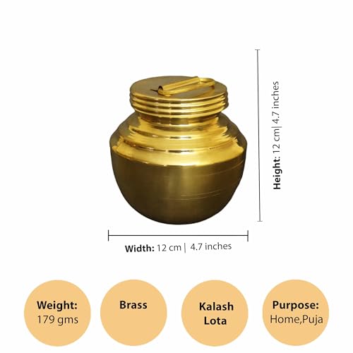 Putrika Traditional Brass Handcrafted Pavitra Gangajali | Lota | Kalash | Kamandal | Brass Patra | Chembu | Ghant | Tambi | for puja | Pooja [Weight: 180g ][Capacity: 200ml]- Gangajali No:7 - Image 5