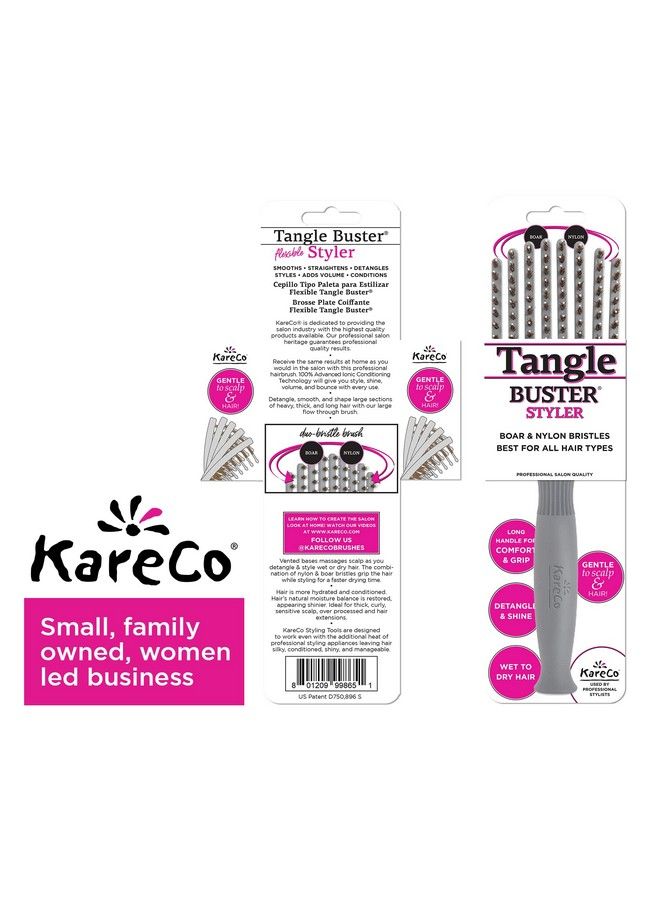 KareCo (All New) Kareco Tangle Buster Flexible Paddle Brush Detangler & Styler For All Hair Types | Dual Nylon And Boar Bristles (9 Fingers) - Image 5